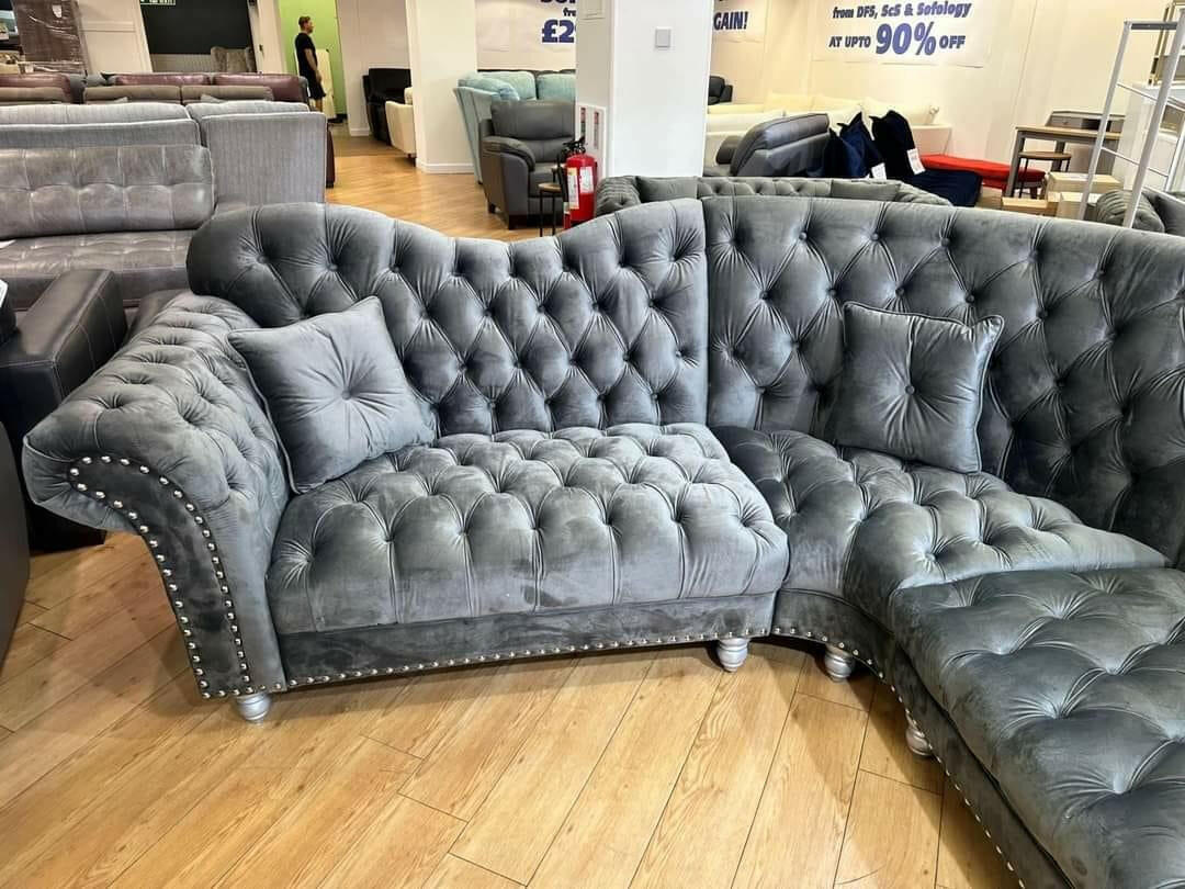 ELEGANCE CHESTERFIELD CORNER SOFA GREY PLUSH