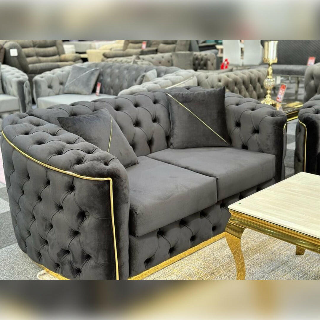 AMBASSADOR CHESTERFIELD SOFA 3+2 BLACK & GOLD