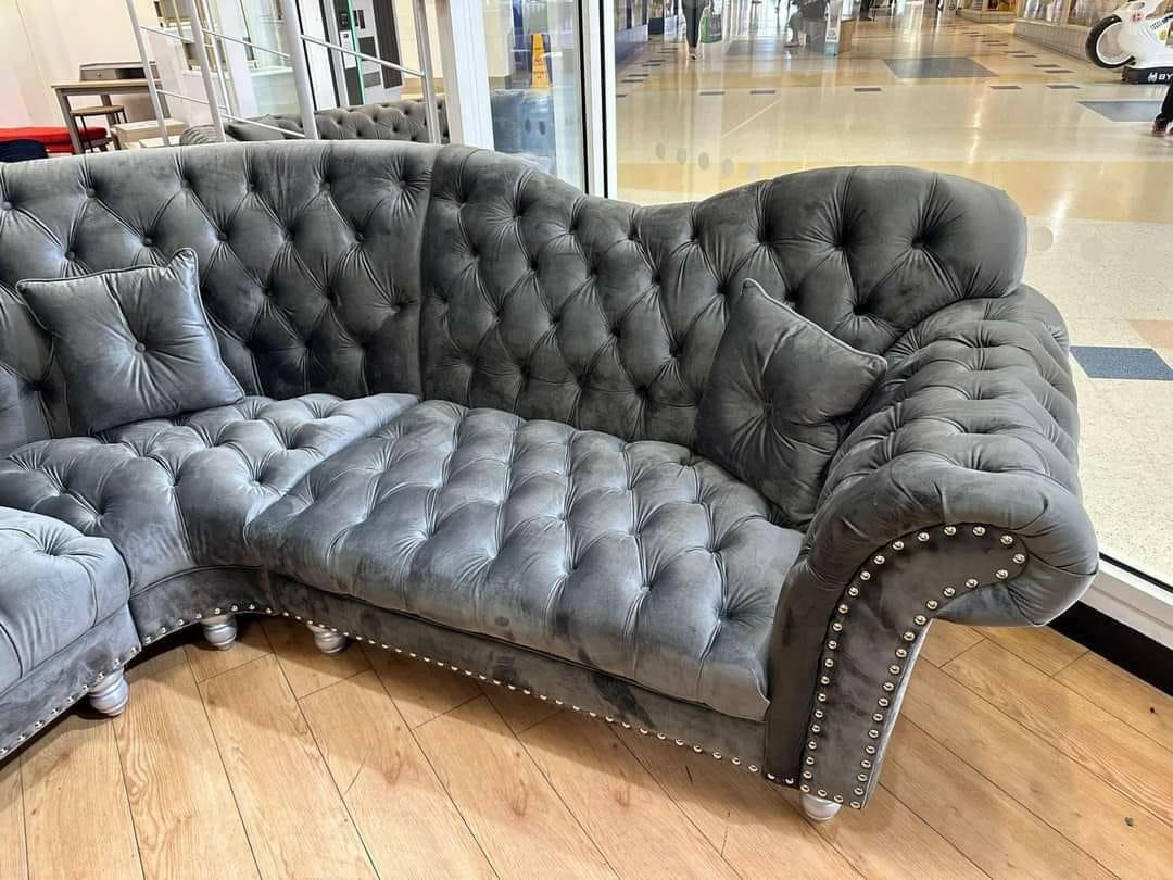 ELEGANCE CHESTERFIELD CORNER SOFA GREY PLUSH