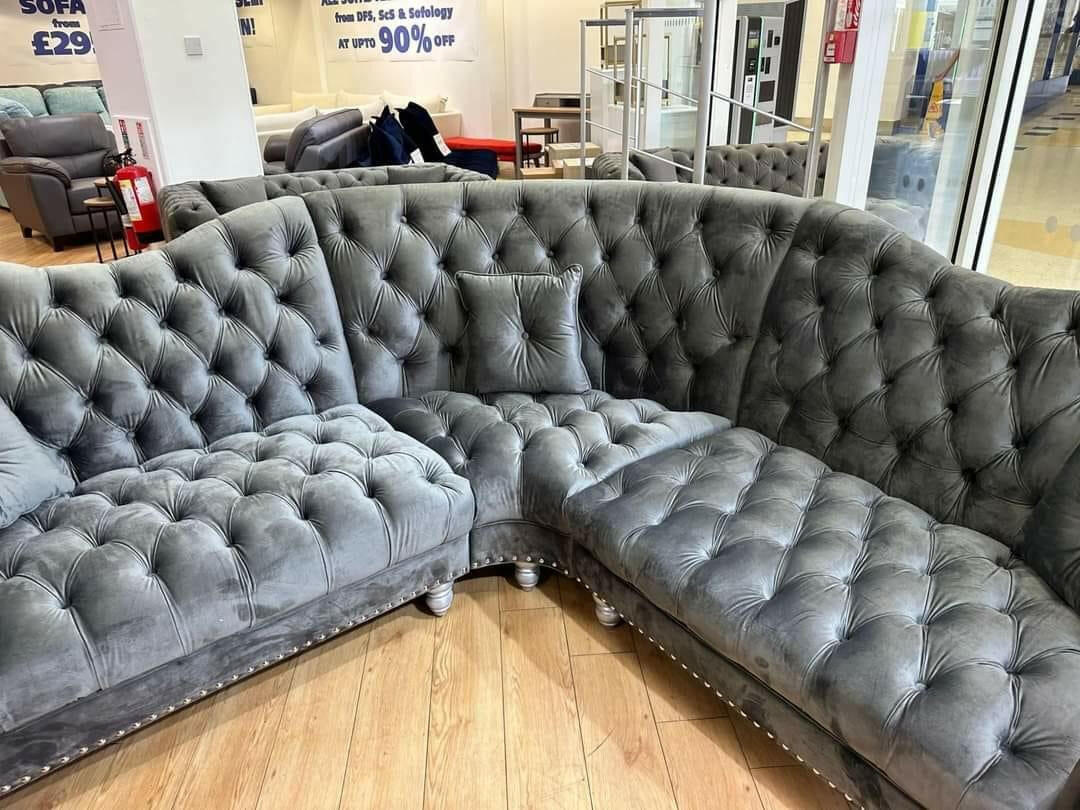 ELEGANCE CHESTERFIELD CORNER SOFA GREY PLUSH