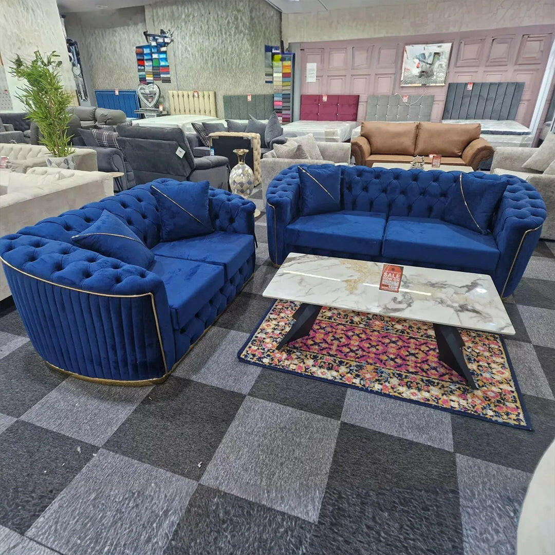AMBASSADOR CHESTERFIELD SOFA 3+2 BLUE & GOLD