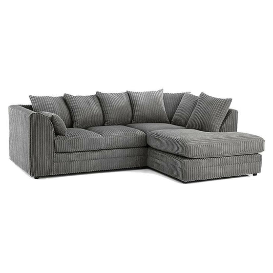 DYLAN FABRIC CORNER SOFA GREY | SOFT JUMBO CORD 4 SEATER CORNER SOFA