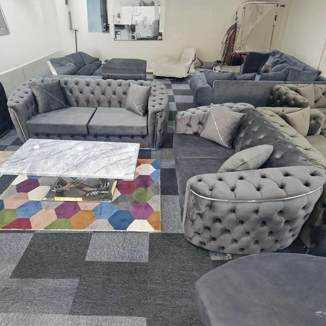AMBASSADOR CHESTERFIELD SOFA 3+2 GREY & SILVER