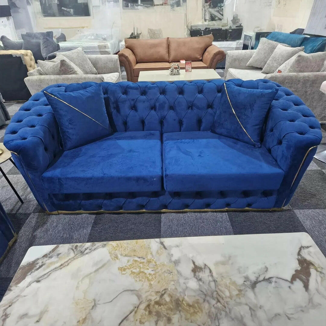 AMBASSADOR CHESTERFIELD SOFA 3+2 BLUE & GOLD