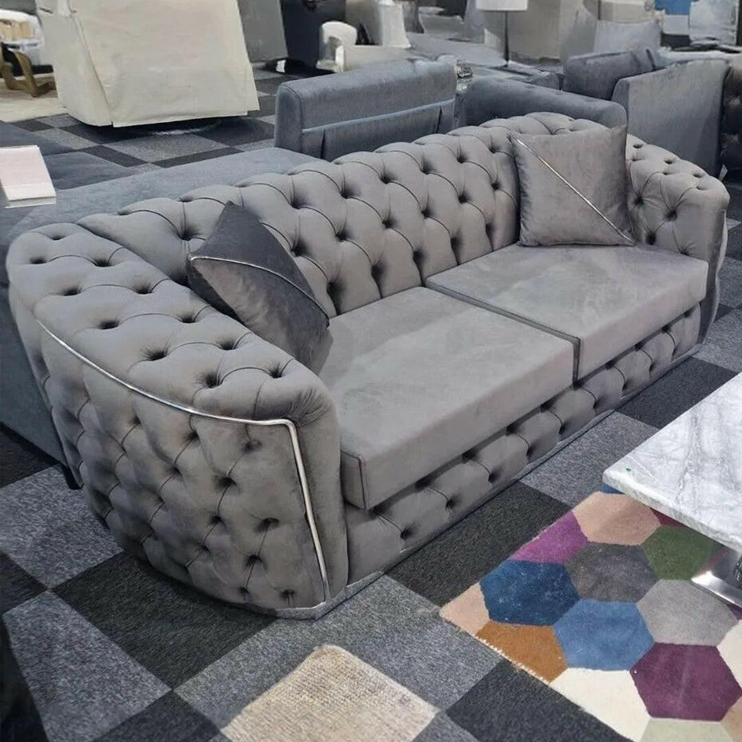 AMBASSADOR CHESTERFIELD SOFA 3+2 GREY & SILVER