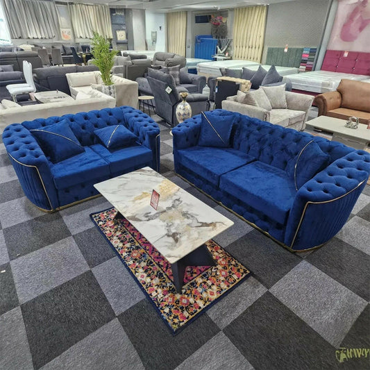 AMBASSADOR CHESTERFIELD SOFA 3+2 BLUE & GOLD