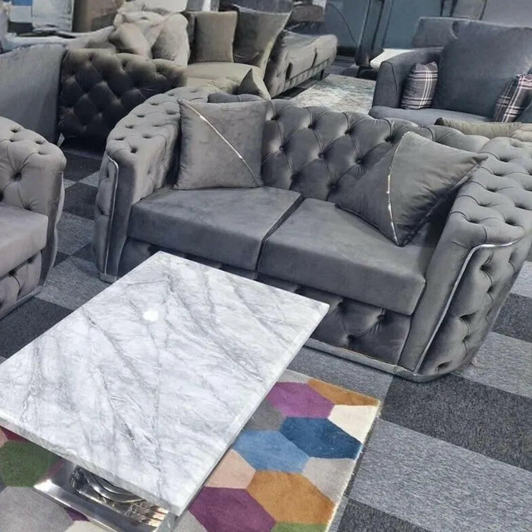 AMBASSADOR CHESTERFIELD SOFA 3+2 GREY & SILVER