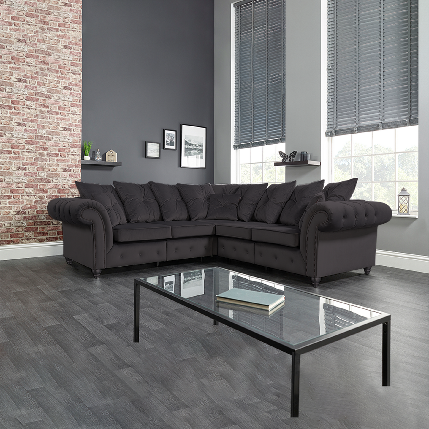 OLYMPIA PLUSH VELVET COMFORTABLE STYLISH CHESTERFIELD CORNER SOFA