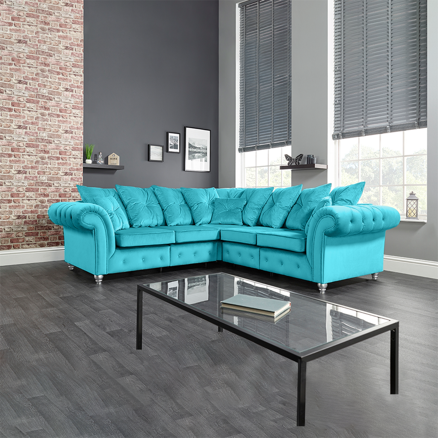 OLYMPIA PLUSH VELVET COMFORTABLE STYLISH CHESTERFIELD CORNER SOFA