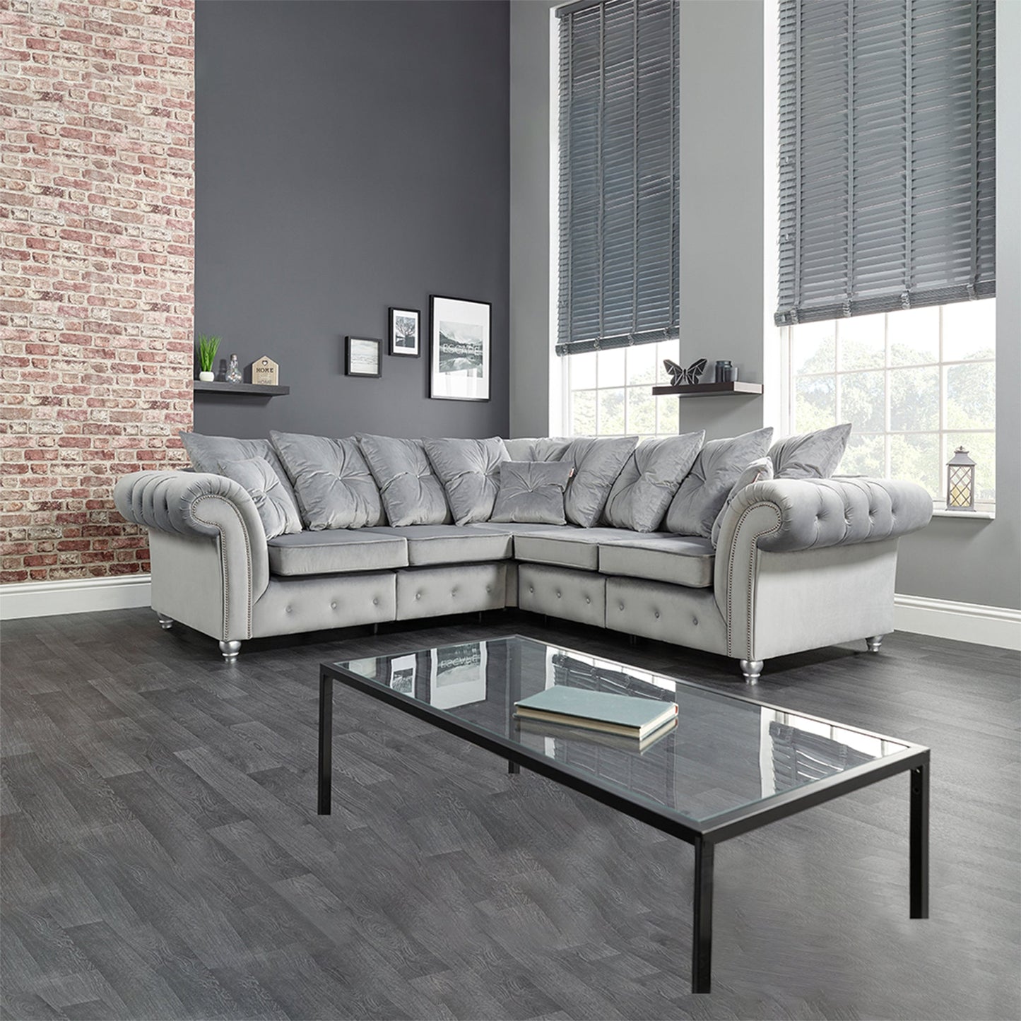 OLYMPIA PLUSH VELVET COMFORTABLE STYLISH CHESTERFIELD CORNER SOFA