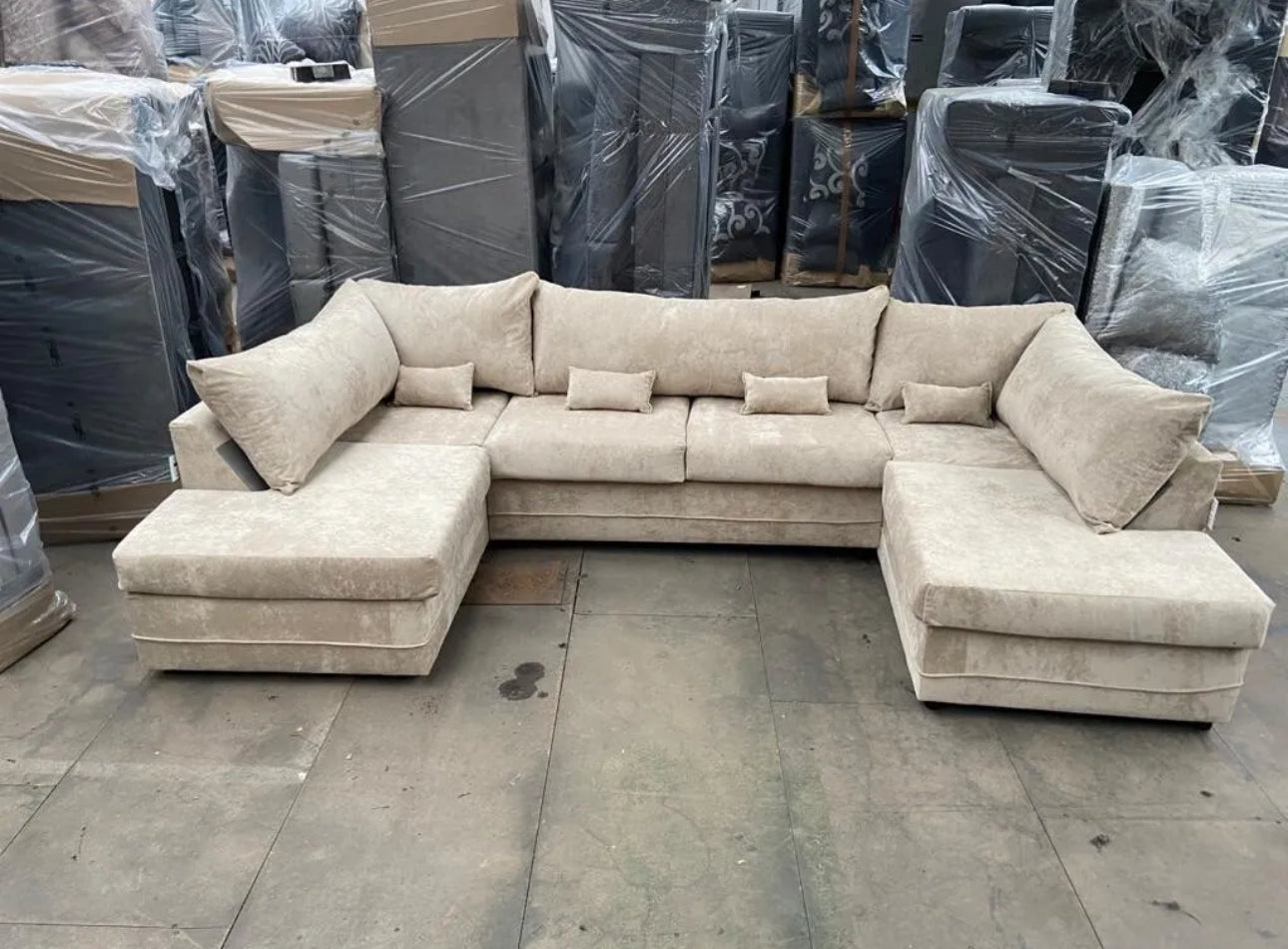 BEIGE FABRIC U SHAPE SOFA