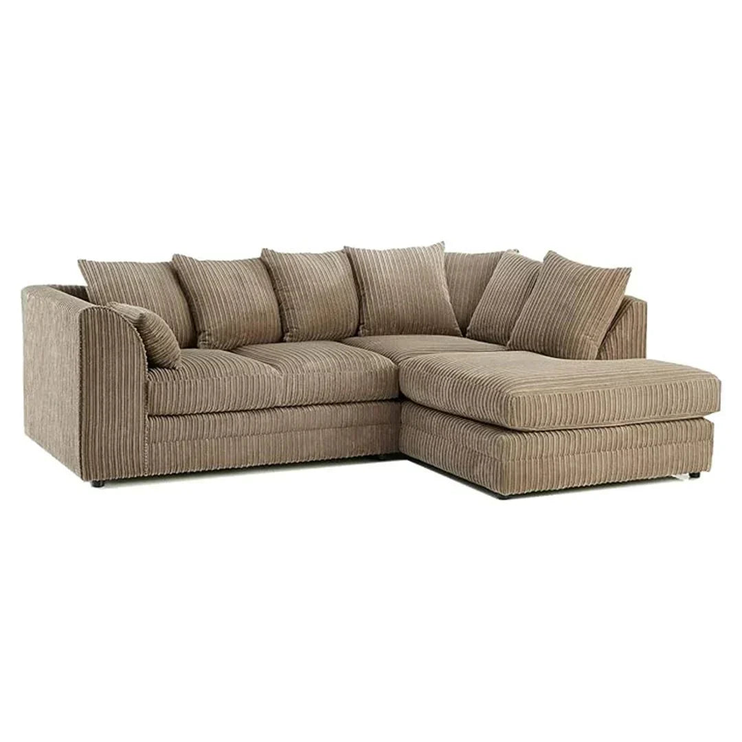 DYLAN FABRIC CORNER SOFA GREY | SOFT JUMBO CORD 4 SEATER CORNER SOFA