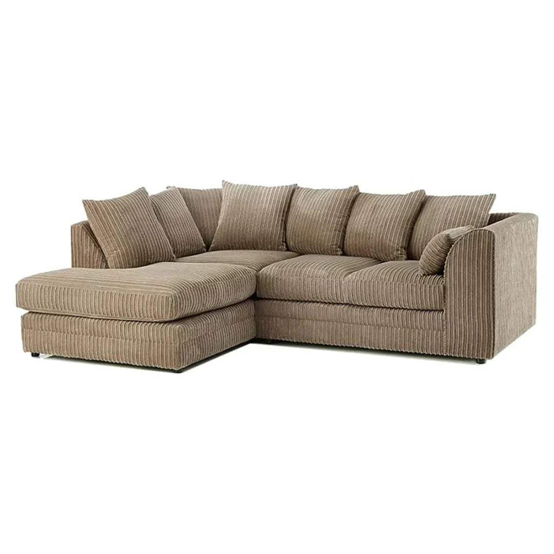 DYLAN FABRIC CORNER SOFA GREY | SOFT JUMBO CORD 4 SEATER CORNER SOFA