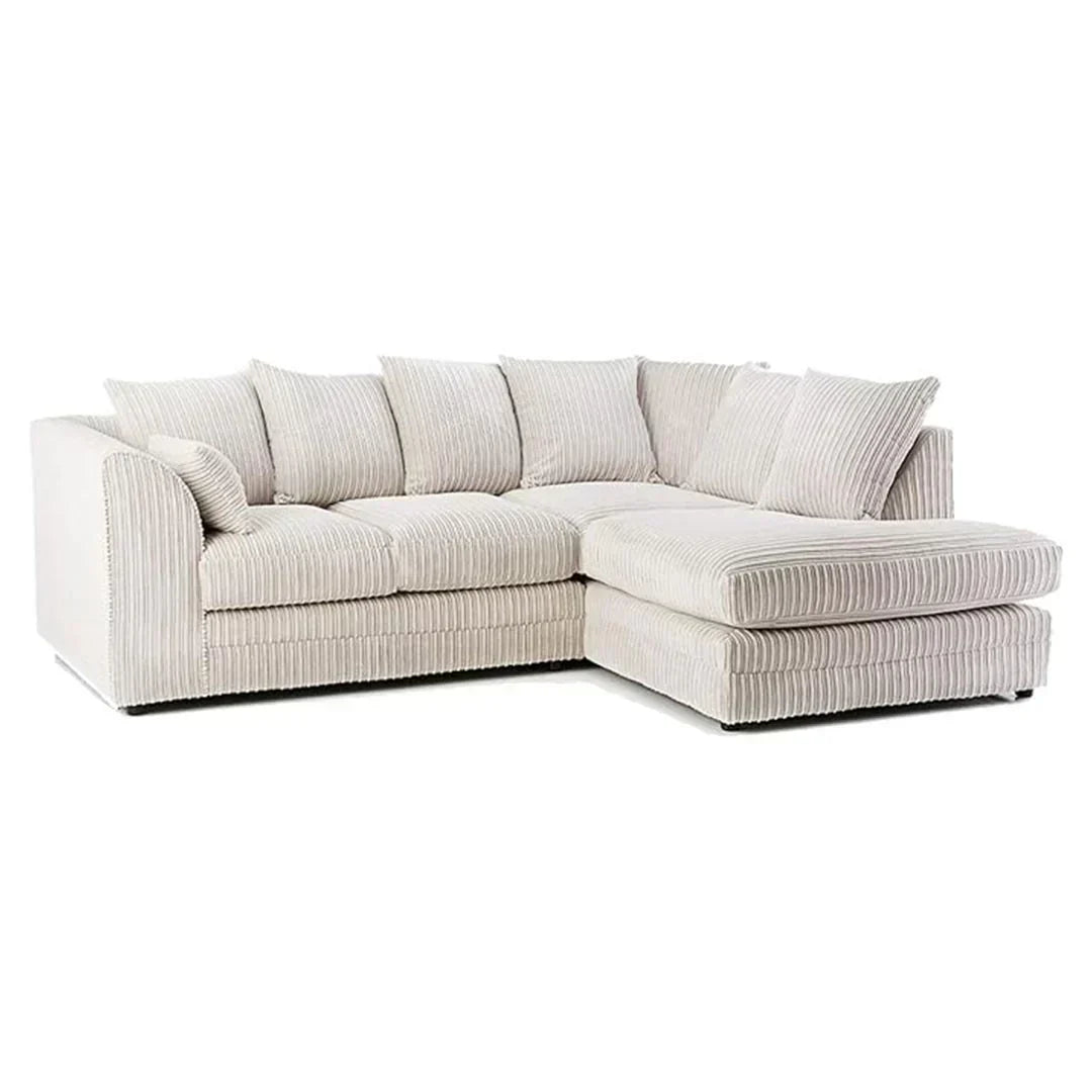 DYLAN FABRIC CORNER SOFA GREY | SOFT JUMBO CORD 4 SEATER CORNER SOFA