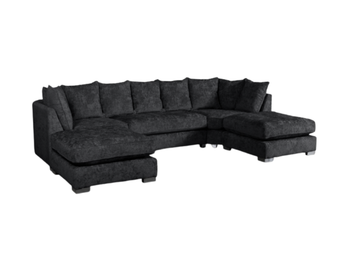 London U Shape Corner in Black Luxury Chenille