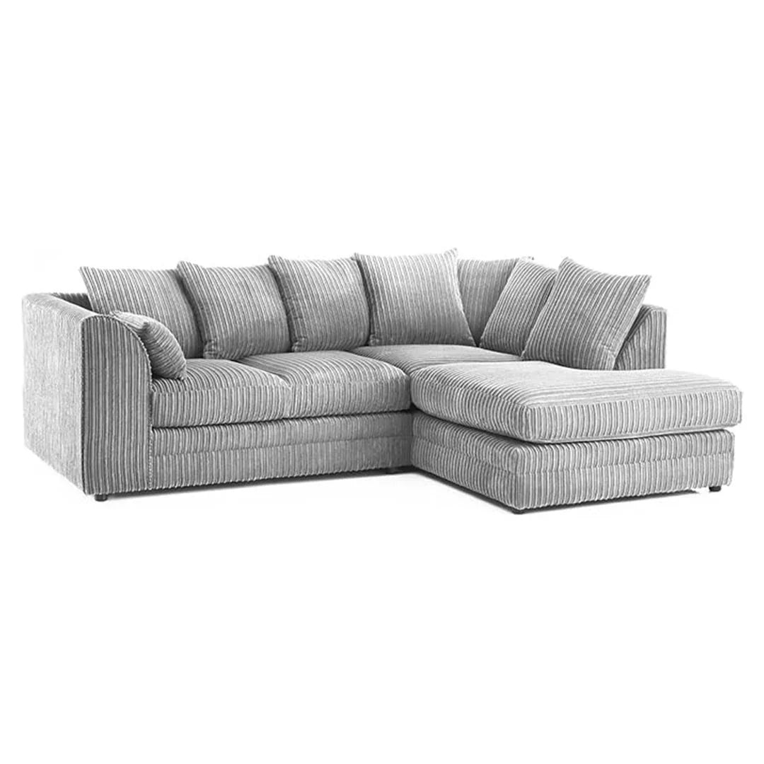 DYLAN FABRIC CORNER SOFA GREY | SOFT JUMBO CORD 4 SEATER CORNER SOFA