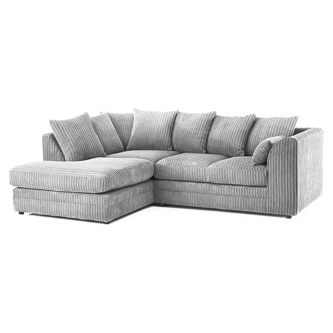DYLAN FABRIC CORNER SOFA GREY | SOFT JUMBO CORD 4 SEATER CORNER SOFA